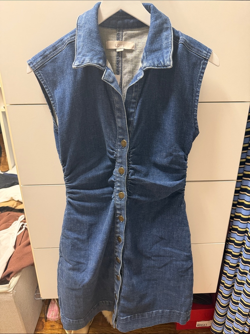 LOFT Blue Sleeveless Button-Front Denim Dress